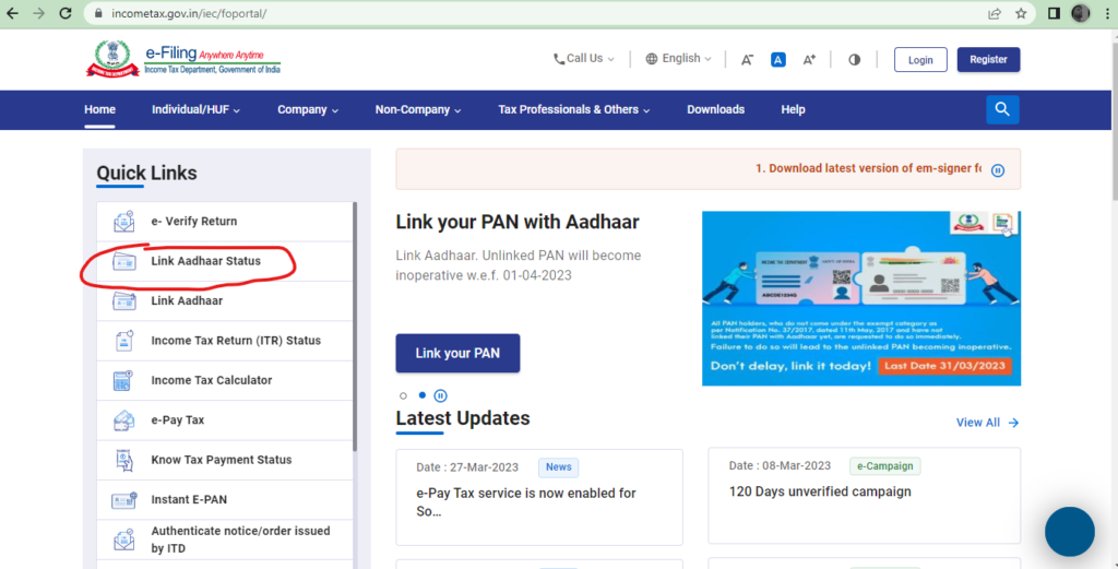 Pan Aadhar Link status